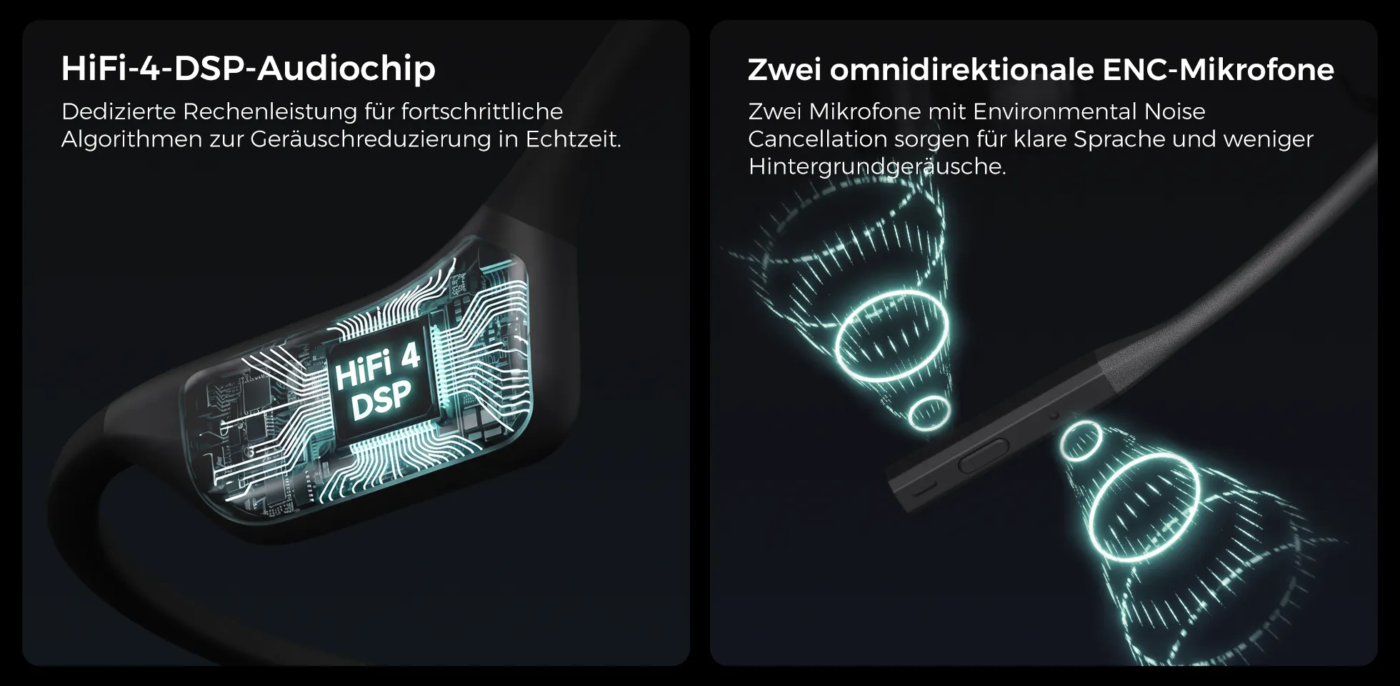 Nuroum Open-Ear-Bluetooth-Headset mit integriertem HiFi-4-DSP-Chip und zwei omnidirektionalen ENC-Mikrofonen zur Geräuschunterdrückung für klare Gespräche im Büro.