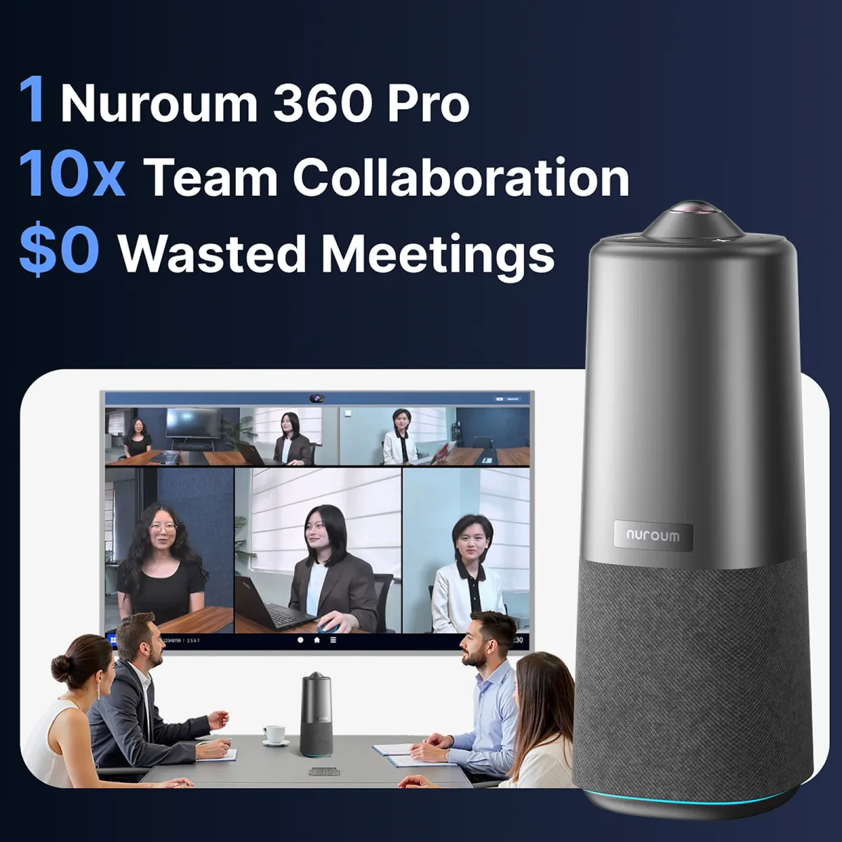 Nuroum 360 Pro C50 connecting in-room and remote participants during a hybrid team meeting