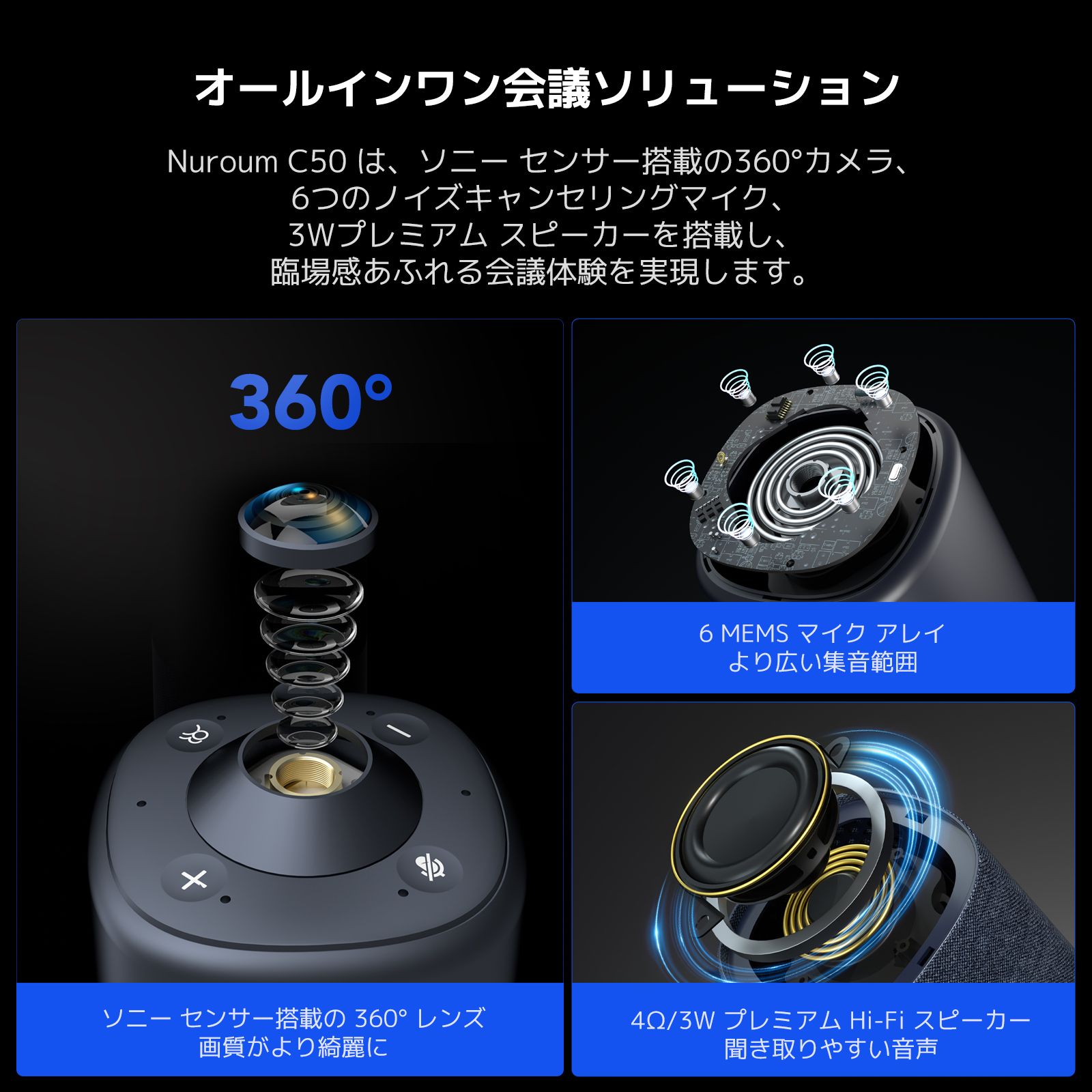 HD360度カメラビデオ会議webカメラ| Nuroum 360 Pro