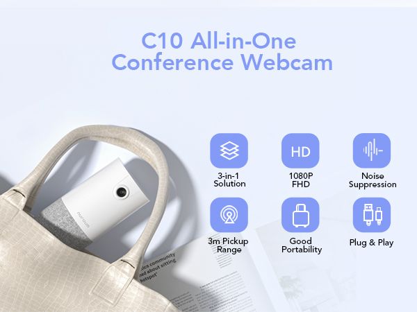 C10 All-in-one Conference Camera | 90° FOV, FHD 1080P, AI Noise-Cancel