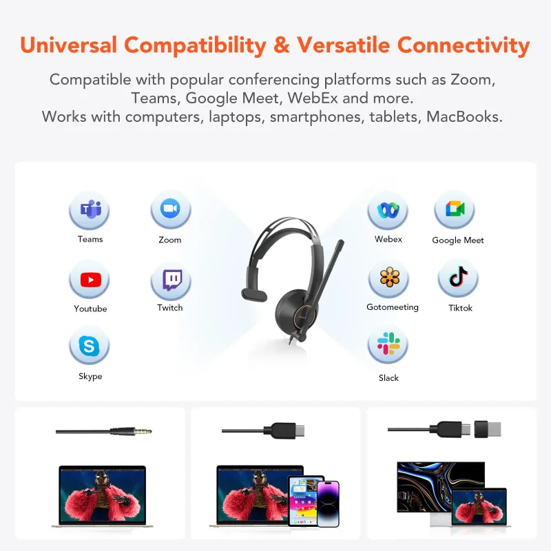 Nuroum Business-Headset HP11SU mit 3,5 mm+USB