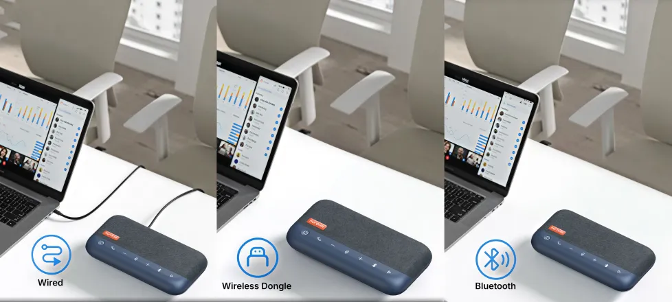 3 connection methods: USB dongle, Bluetooth, and USB-C cable