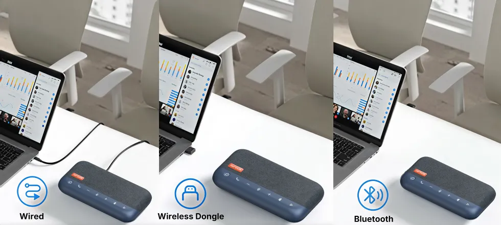3 connection methods: USB dongle, Bluetooth, and USB-C cable