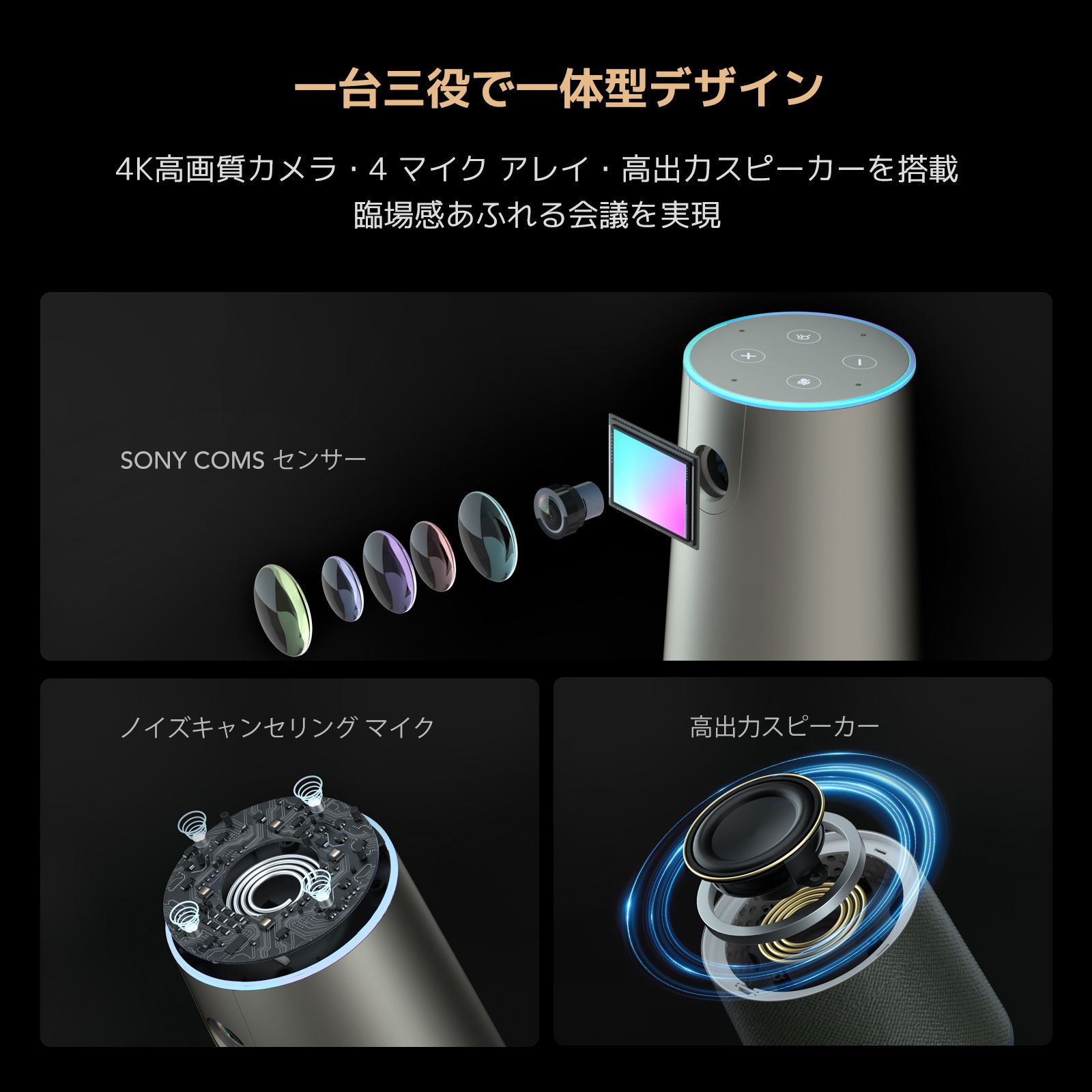 Nuroum C46 4Kウェブカメラ 会議用ウェブカメラ NUROUM C46会議用カメラ、オンライン会議の革新的なツールを再定義。