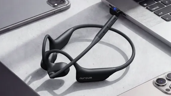 Nuroum OpenEar Pro 2 open-ear wireless headset with USB dongle for MacBook and PC