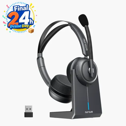nurom HP31Dワイヤレス ヘッドセット Bluetooth Noise Cancelling Headphone for Work | USB Dongle & Charging Base