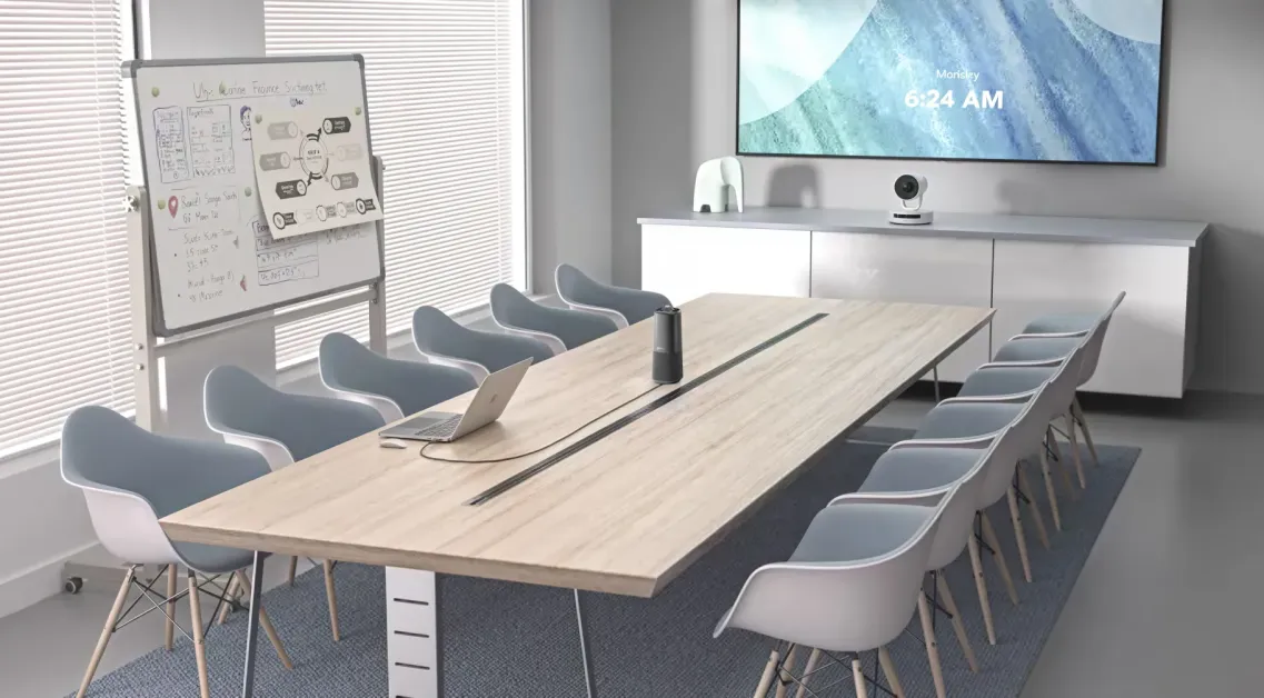 Nuroum 360 Pro C50 on a large conference table with eight chairs