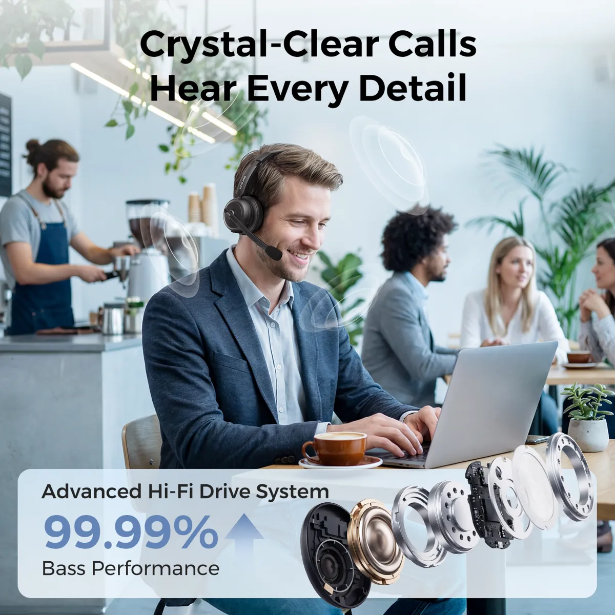 wireless headphone with noise cancelling mic with advanced hifi driver system