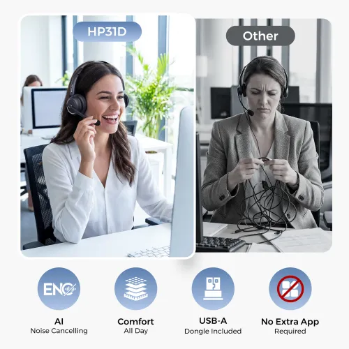 a woman wearing a noise cancelling headphone black while online meeting