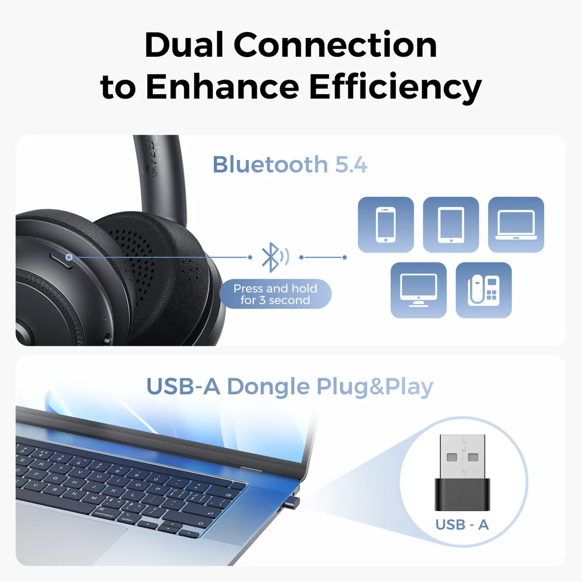 the noise cancelling headphone black has dual connection to enhance efficiency
