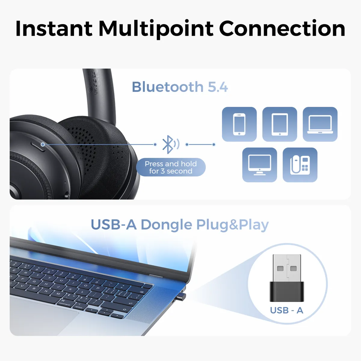 wireless headphone with noise cancelling mic with multipoint connection