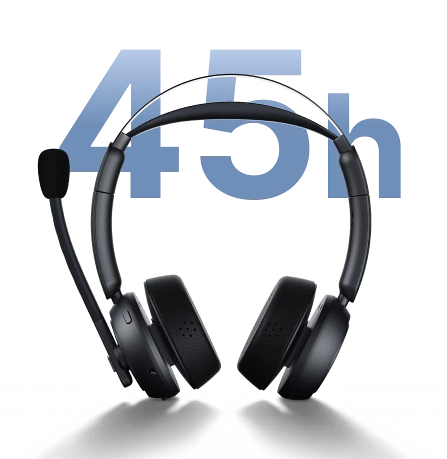 wireless headphones with noise cancelling mic with long battery life 45h