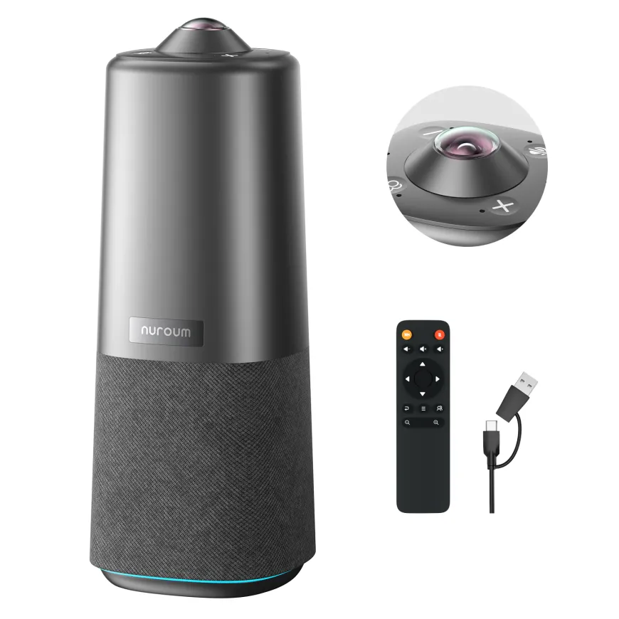 Nuroum 360 Pro C50 conference camera with remote control and USB-C to USB-A cable