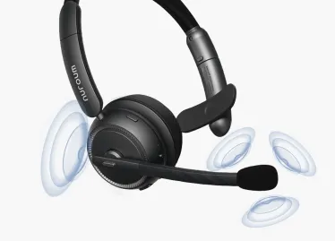 Single ear wireless headset with mic for PC featuring a 2-Mic AI system that suppresses background noise for professional clear calls.