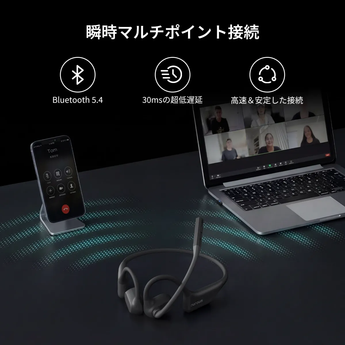 open ear headphone with mic connect 2 device simultaneously