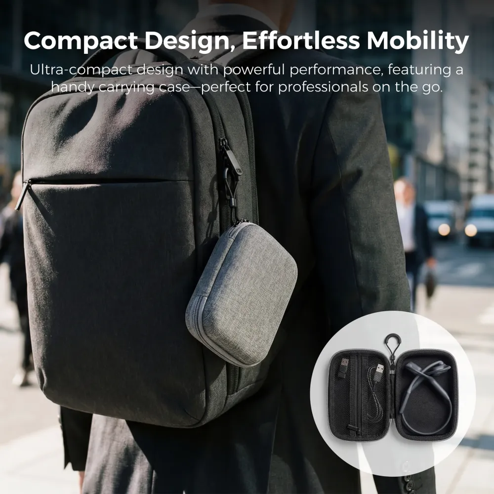 Best open ear headphone for phone calls with compact carrying case and portable design, perfect for professionals on the go.
