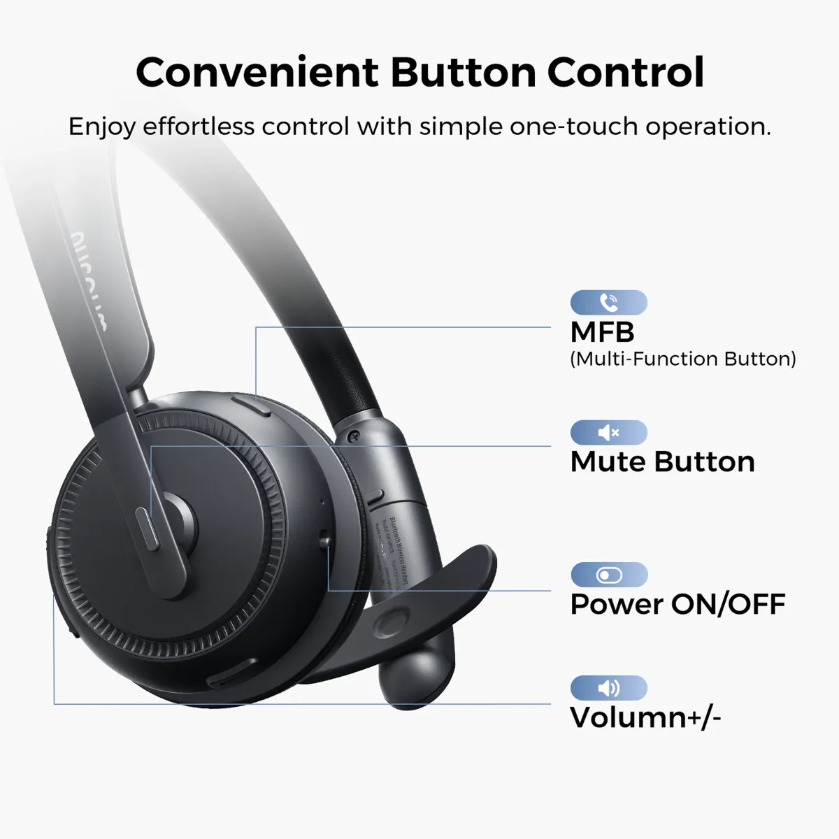 single ear bluetooth headset convenient buttons
