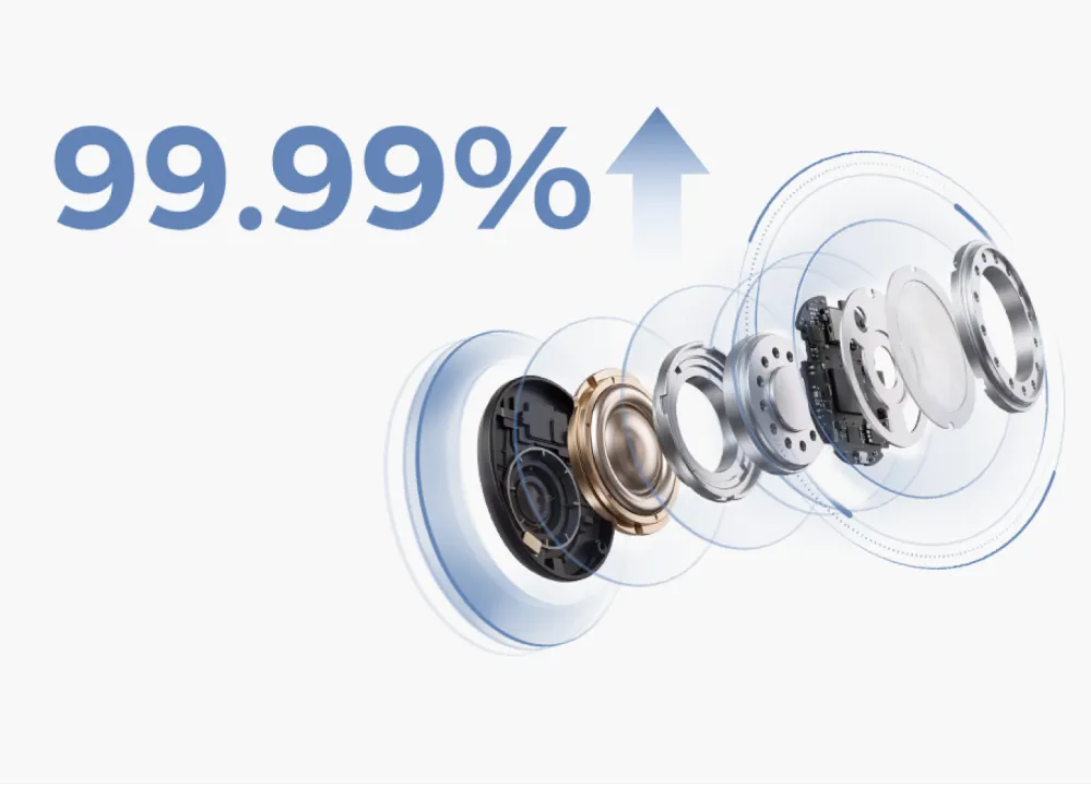 Internal view of the single ear bluetooth headset's advanced Hi-Fi drive system, delivering 99.99% audio fidelity for crystal-clear sound.