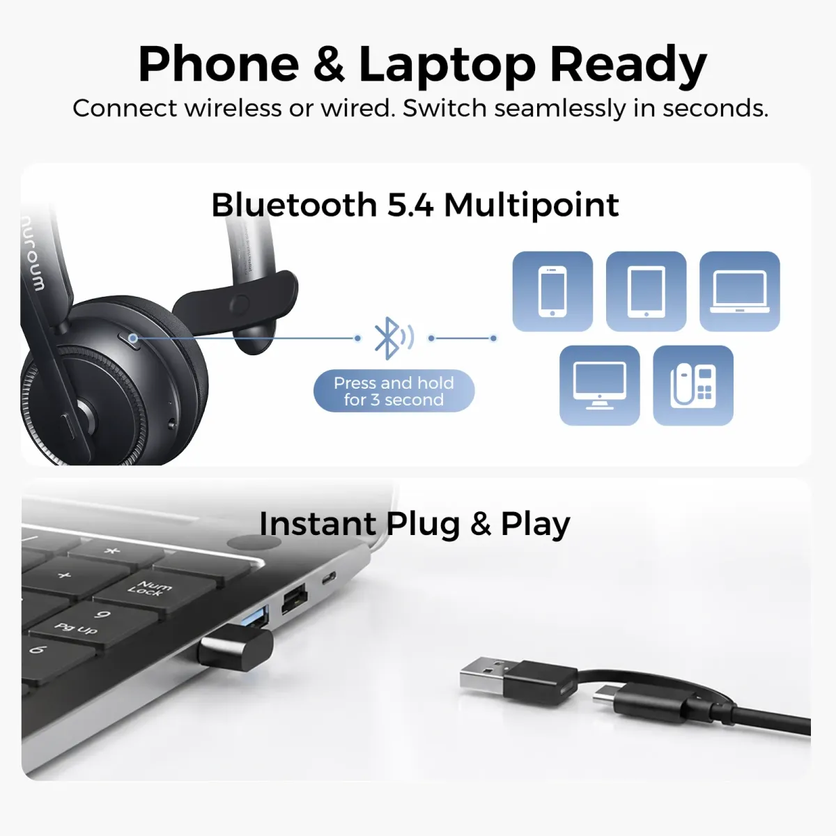 single ear bluetooth headset multipoint connection