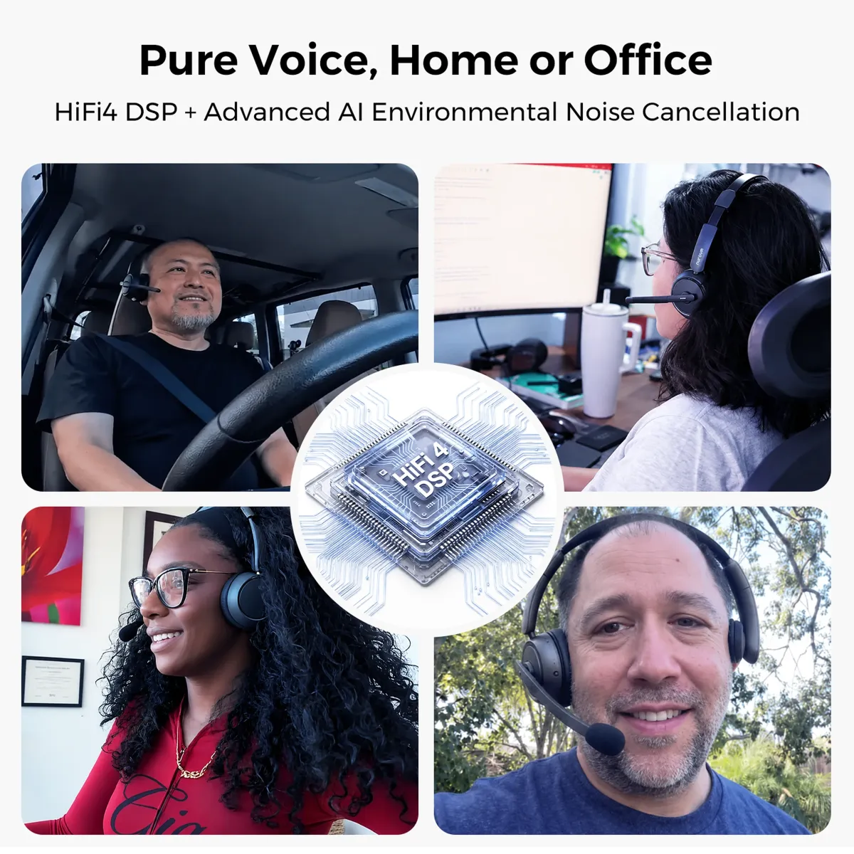 Nuroum single ear headphone with mic for home and office use, featuring HiFi4 DSP and advanced AI environmental noise cancellation for clear voice quality.