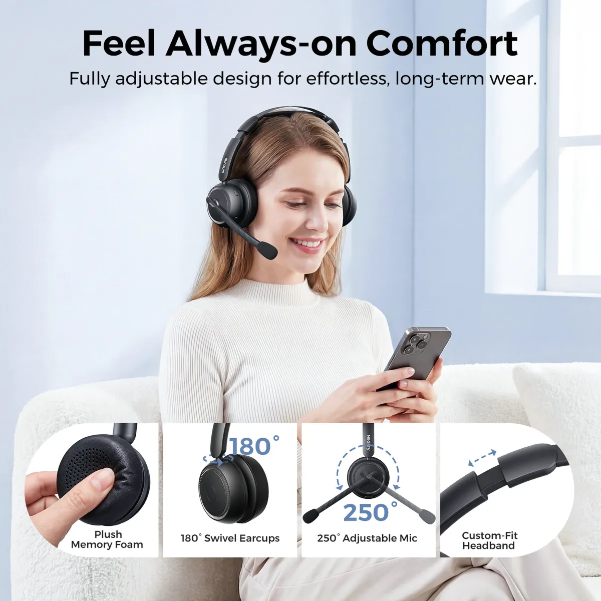 wireless headset with mic for work comfort