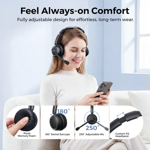 Noise Cancelling Headphone for Work | USB Dongle & Charging Base