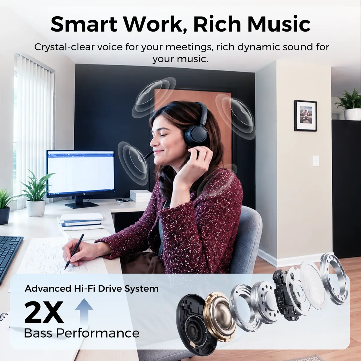 wireless headset with mic hifi driver