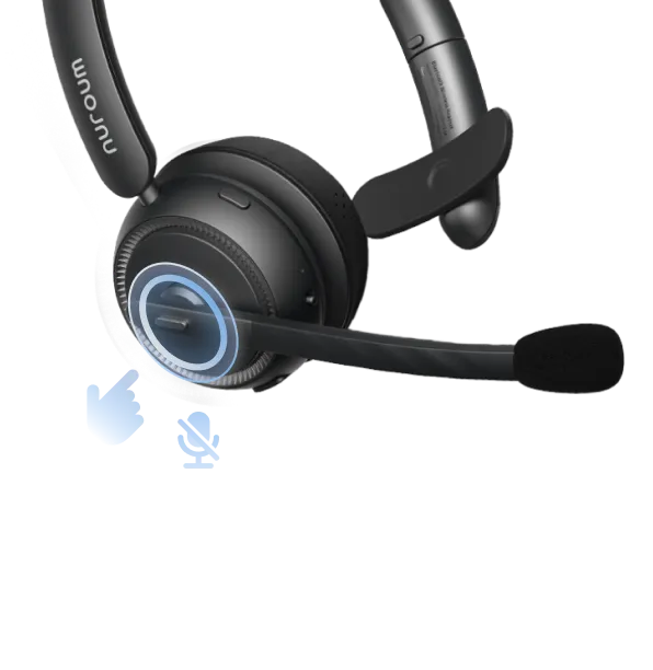 single ear wireless headset with mic for pc for work one-click mute